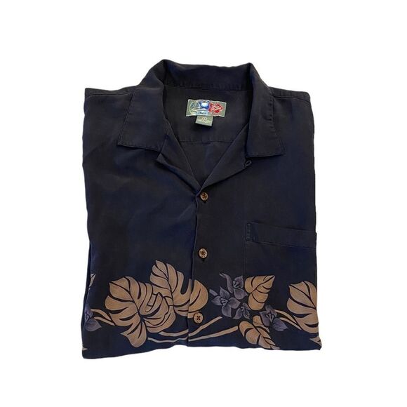 The Hawaiian Original Silk 1960's Hibiscus Black Coastal Vacation Button Shirt - Picture 4 of 6